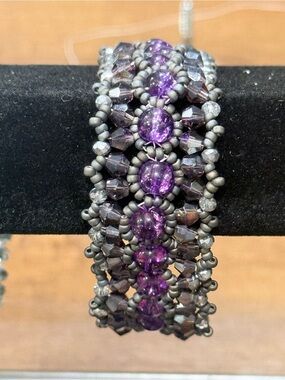 Handcrafted Purple Beaded Women's Bracelet - Elegant Statement